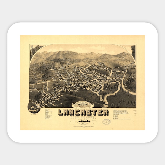 Vintage Pictorial Map of Lancaster NH (1883) Sticker by Bravuramedia